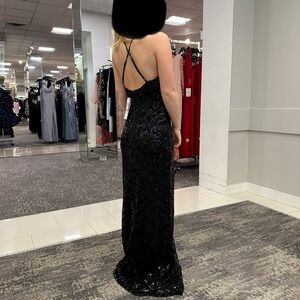 Macy's Black Sequin Backless Evening Gown